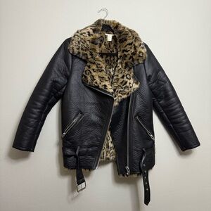 Leopard Faux Fur Moto Biker Jacket